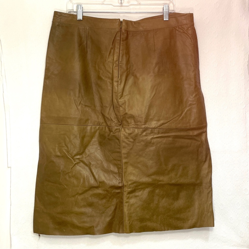 VINTAGE 1970’s leather A-line midi skirt, khaki